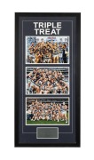 GEELONG: A collection of ten attractively framed and glazed displays, featuring Gary Ablett Sr. and Jr., Jimmy Bartell, Paul Chapman, Joel Selwood, Patrick Dangerfield, and others; the largest 58.5 x 109.5cm overall. (10 items) - 8