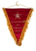 1956 MELBOURNE OLYMPICS - PENNANTS: Czechoslovakian Team pennant with text "XVI Olympijske Hry - Melbourne 1956"; length 46.5cm, together with Brazilian and Chilean Olympic Committee pennants, the larger 45cm long. (3 items)