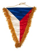 1956 MELBOURNE OLYMPICS - PENNANTS: Czechoslovakian Team pennant with text "XVI Olympijske Hry - Melbourne 1956"; length 46.5cm, together with Brazilian and Chilean Olympic Committee pennants, the larger 45cm long. (3 items) - 2