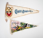 1956 MELBOURNE OLYMPICS - PENNANTS: Czechoslovakian Team pennant with text "XVI Olympijske Hry - Melbourne 1956"; length 46.5cm, together with Brazilian and Chilean Olympic Committee pennants, the larger 45cm long. (3 items) - 3