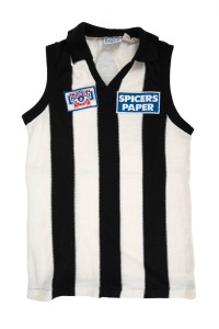 COLLINGWOOD 1990 PREMIERSHIP: Paul Hawke's Sekem guernsey, "1990 94th Grand Final" and "Spicers Paper" patches on front, number 4 on back. After two strong years with Collingwood, Hawke had to spend the 1990 season in the reserves due to persistent injuries.