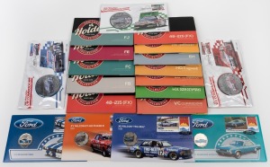HOLDEN: 2016 RAM Heritage collection commemorative 50c carded uncirculated coins part-set [11/12 + 1 duplicate], together with 2021 VP/VR/VX Commodore PMCs, and four 2018-19 50c Ford PNCs. (19 items)