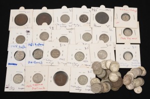 Group comprising thirty-eight 1918-1963 sixpences, together with twenty-five 1910-63 threepences, plus two pennies and three halfpennies; mixed condition. (68 items)