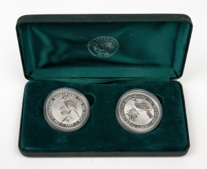 1999 and 2000 $1 (1oz) pure silver Kookaburra proofs in Perth Mint case. (2 coins).