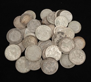 Sixpence: Group of pre-decimals comprising sixteen 1910-45 sixpences, twenty-four 1910-44 threepences, and three 1947-64 threepences; mixed condition. (43 items)