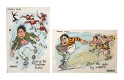 Group of two c. 1906 Fred Booty "Football Series" postcards, comprising "Seeing the umpire home" and "Shut the gate, he's bolted !!!". (2 items)