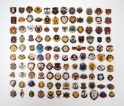VARIOUS FOOTBALL CLUB MEMBERSHIP BADGES: Noted West Broken Hill 1939, BCFC 1946, Koolymilka 1954, White Hills 1956, Dowerin 1957, North Wagga 1957, Lincoln South 1964, and many others; all lacking rear pins. (100+ items)