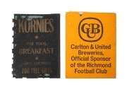 RICHMOND: 1940 member's season ticket, with list of fixtures and holes for each game attended, plus 1980 premiership year season ticket. (2 items) - 2