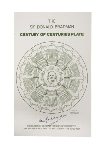 DON BRADMAN: Original pen signature on an application form (1979) for the purchase of a "Don Bradman Century of Centuries Plate" to be made by Coalport.