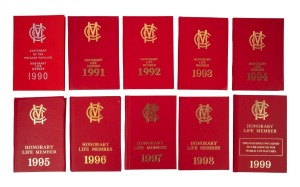 KEITH STACKPOLE - MARYLEBONE CRICKET CLUB: Stackpole's ten honorary life membership cards from the years 1990 to 1999, listing all the fixtures at Lords. (10 items)