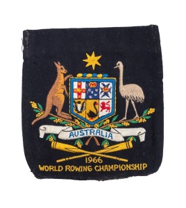 1966 WORLD ROWING CHAMPIONSHIP: An Australian team pocket patch, with the Australian Coat of Arms and "1966 WORLD ROWING CHAMPIONSHIP" embroidered on the black cloth; superb condition and particularly rare. Australia sent a small team to the 2nd World Championships, which were held on a lake near Bled in Yugoslavia.
