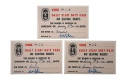 MELBOURNE 1956 OLYMPICS - DAILY STAFF DUTY PASSES: Three passes for admission to the M.C.G. on Saturday the 8th of December 1956, "For Duties As Accountant/Secretary/Secretary-Accountant". Rare.