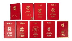 KEITH STACKPOLE - MARYLEBONE CRICKET CLUB: Stackpole's 1972 membership card, together with his eight honorary life membership cards from the years 1982 to 1989, listing all the fixtures at Lords. (9 items)