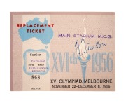 MELBOURNE 1956 OLYMPICS - CHAIRMAN'S RESERVE TICKETS: Three replacement tickets [#868-870] stamped "Main Stadium M.C.G."; extremely scarce - we know of only two others, held by the Australian Sports Museum. (3 items) - 2