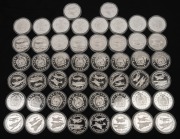 NAURU: SILVER PROOFS - HISTORY OF THE ROYAL AIR FORCE: Group of fifty Nauru 2008 $5 coins, each 28.28g sterling silver, all in coin capsules, comprising Sopwith Camel (11), Panavia Tornado (10), Handley Page Halifax (10), De Havilland Tiger Moth (10), and
