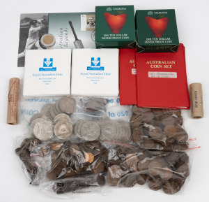 An accumulation of Australian decimal coinage, comprising 1991 $10 Tasmania silver proofs (x2), 1985 Victoria uncirculated silver $10 (x2), 1967-68 uncirculated sets, Bradman PNC, plus a group of coin bags and rolls (1c/2c/50c pieces; FV $29+).