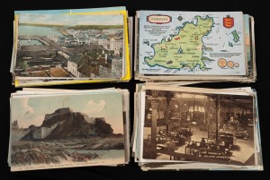 POSTCARDS - CHANNEL ISLANDS: Group of more than one hundred and sixty black and white and colour postcards, most early 20th century, featuring views of Jersey, Guernsey, and Sark (beaches, bridges, lighthouses, cities, towns, etc.). (160+ items)