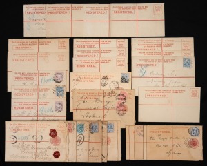 NEW SOUTH WALES: REGISTERED ENVELOPES: 1889 - 1906 collection, mainly Used, with a good range of types and offices of despatch and destinations including uprated examples to USA, New Zealand, Hungary, Canada and interstate. (Total: 35)