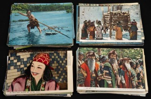 POSTCARDS - JAPANESE AINU CULTURE: Group of more than one hundred and ten cards issued in decades spanning the 1930s to the 1980s, featuring the indigenous Ainu of northern Japan, their distinct facial tattoos, traditional dress, hunting practices, etc. (110+ items)