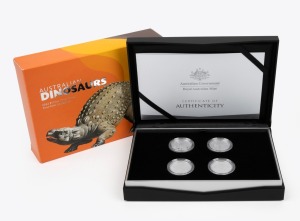 AUSTRALIAN DINOSAURS: 2022 $1 four-coin silver proof set, in maker's box and case with CoA.