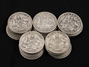 Sixpence: Group of thirty pre-1946 sixpences; mixed condition. (30 items)