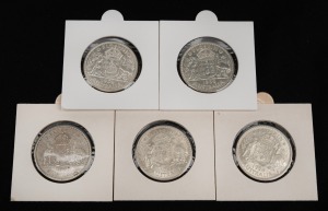Two Shillings: GEORGE VI, 1938 (3) and 1939 (2), VF+ to EF+. (5).