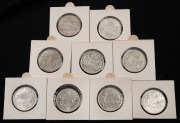 Two Shillings: GEORGE VI, 1951 (1), ELIZABETH II 1953 (1), 1954 (2), 1956 (2), 1957 (1) and 1958 (2), VF to Unc. (Total: 9).