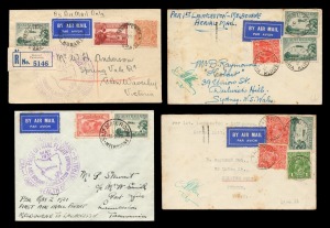 Aerophilately & Flight Covers: TASMANIAN FIRST FLIGHTS BY ANA: 1-2 May 1931 (AAMC.197, 198a) Hobart - Melbourne (reg'd) and Melbourne - Launceston flown covers, both with special cachets; together with 2 additional covers flown Launceston - Melbourne, bot