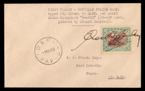 PAPUA - Aerophilately & Flight Covers: 27 Nov. - 1 Dec. 1935 (AAMC. P95) Oroville (Police Camp) to Daru, flown cover; signed front and back by Cecil Cowley, who despatched the cover to be carried by Stuart Campbell in the Oroville Gold Company Short Scion