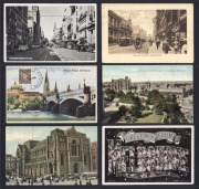 POSTCARDS: A diverse collection in a large brown album; noted MELBOURNE, International film stars, beautiful women, etc. Mixed condition, (130+).