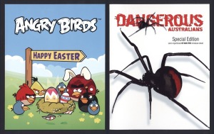 An album of limited edition Australia Post stamp packs, mainly 2000s and onwards, including noted 2006 "Dangerous Australians - Special Edition Red-Back Spider", 2013 "Angry Birds - Happy Easter", 2014 "Disney Pixar - Finding Nemo", 2015 "Walt Disney's Pi