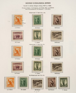 Pre-decimal collection in Seven Seas Hingeless album, mainly fine MUH incl.1932 6d Kookaburra, 1/- Lyrebird, 1/- Lyrebird OS, 1934 1/6 Hermes, perf.OS commems., 2d & 3d Kingsford Smith OS Opts., 1935 Victoria Centenary (both perf.) sets, 1935 ANZAC, KGVI 