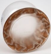 LALIQUE "Lutteur" French frosted art glass vase with brown staining, designed in 1914, acid etched mark to base "R. LALIQUE", 14cm high, 17.5cm diameter. - 4
