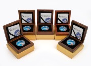 Tuvalu: SILVER PROOFS - TUVALUAN MARINE LIFE: Group of five Tuvalu 2010 "Eretmochelys imbricata" $10 coloured coins, each 25g 925/1000 silver, all in presentation cases with CoA and box.