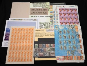 A diverse range including stamps of Australia, PNG (incl. 1952 Pictorials to &pound;1 Mint), other Pacific Islands, a few banknotes, etc. Mainly MUH in sheets and large blocks.