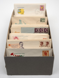 A collection of George VI to QE2 pre-decimal FDCs, mostly unaddressed, packed tightly in shoebox. (qty.)