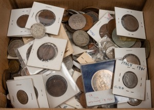 A small box with Australian and World coins; approx. 2.6kg.