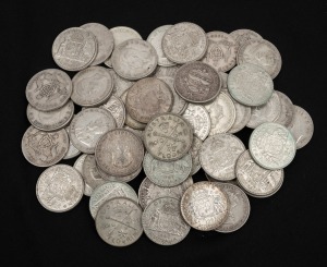 Two Shillings: Group of fifty-seven florins, minted in years spanning 1917 to 1963; mixed condition. (57 items)