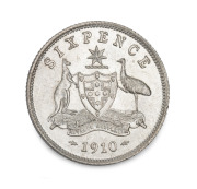 Sixpence: EDWARD VII, 1910 choice uncirculated.