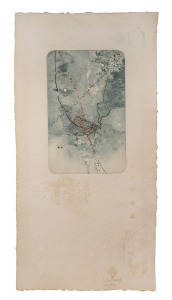 ARTIST UNKNOWN, (abstract), lithograph mixed media on hand-made paper, 142/250, signed in lower margin (illegible), sheet size 100 x 50cm.