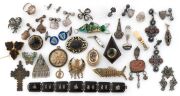 Assorted antique and vintage jewellery, silver thimble, antique seal with turned ivory handle, marcasite, 19th/20th century, (qty)