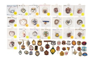 VARIOUS FOOTBALL CLUB MEMBERSHIP FOBS OR BADGES: Noted Broken Hill 1926, Subiaco 1946, Mosman Park 1952, New Norfolk 1955, Woomera 1958, Ballarat North 1959, Kadina 1960, Port Pirie 1961, Woomera Works 1962, Quorn 1966, West Broken Hill 1970, East Warrnambool 1971, Ingle Farm 1976, and many others. (50+ items)
