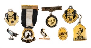 COLLINGWOOD: 50 Year Member medal with black and white ribbon, together with 1951 Magpie badge and six others. (8 items)