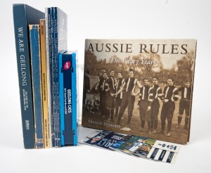 GEELONG: Group of fifteen membership cards spanning the years 1993-2017 (including the 2007/2009/2011 Premiership years), plus 2011 Premiers DVD-Blu-ray set, three books about the club's history, and five Premiership souvenir magazines (some duplication). (24 items)