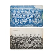 GEELONG: W.H. Watts postcard "Geelong Football Team 1908", together with J.E. Barnes postcard "1909 Geelong F.C.". (2 items)