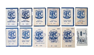 GEELONG: Member's season tickets for the years 1980-81, 1983, 1984 (adult & pensioner), 1985 (adult & pensioner), 1986-87, 1988 (x2), and 1989, all with list of fixtures, and holes for each game attended. (12 items)