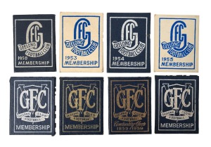 GEELONG: Member's season tickets for the years 1950, 1953 (signed by Bob Davis), and 1954-59, all with list of fixtures, and holes for each game attended. (8 items)