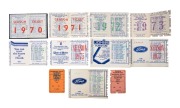 GEELONG: Member's season tickets for the years 1970-78, all with list of fixtures, and holes for each game attended, plus 1974 and 75 Brownlow Stand tickets. (11 items) - 2