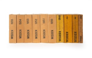 89 · WISDEN CRICKETERS' ALMANACKS: All softcover editions, comprising 1946 to 1955 complete series, the later years with additional homemade wrappers. (10 volumes)