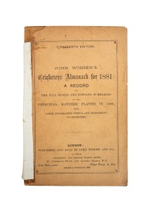 28 · WISDEN CRICKETERS' ALMANACK FOR 1881: Softcover edition with original wrappers (with large white tape reinforcement applied across spine).